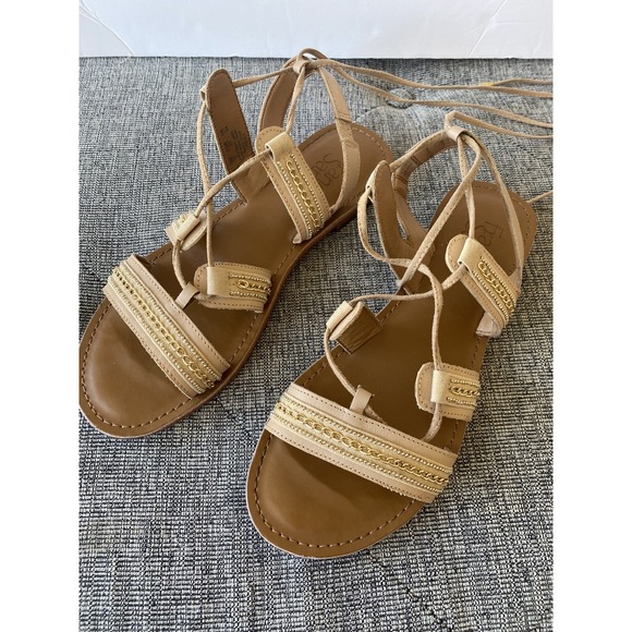 Franco Sarto Women's Morale Sandals Size 7M Ankle Lace Gold Chain Details - Picture 2 of 8